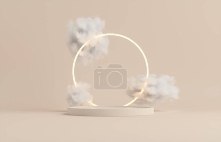 Téléchargez les photos : Produit Podium-Beige Podium, fond nuageux beige. Illustration 3D - en image libre de droit