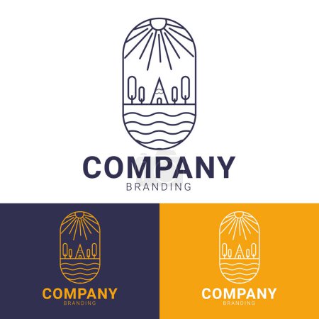 Téléchargez les illustrations : Logo de camping emblème minimaliste - Design iconique et intemporel - en licence libre de droit