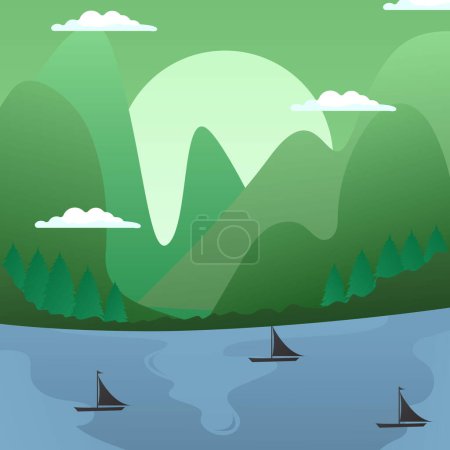 Illustration for Mountain and River Landscape Background - Majestic and Serene Vector Illustration - Royalty Free Image