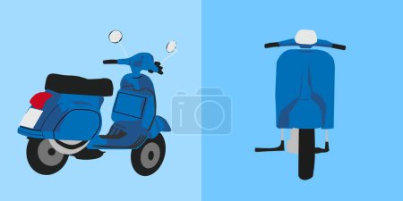 Ilustración de Esta imagen muestra dos scooters Vespa azules colocados uno al lado del otro. Un scooter está mirando hacia adelante, mientras que el otro está mirando hacia los lados. Esta composición crea una estética atractiva y única. - Imagen libre de derechos