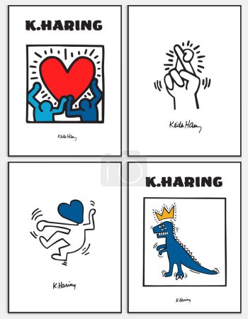 Illustration for Keith Haring Set of 3, Exhibition Poster, Keith Haring Poster, Gallery Wall Set, Pop Art Home Decor, Wall Art, Museum Poster, Pop Art Print, - Royalty Free Image