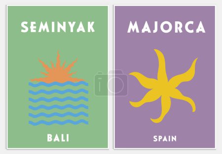 Téléchargez les illustrations : Affiche de voyage rétro Colorful Wall Home Art, Mykonos Imprimer, - en licence libre de droit