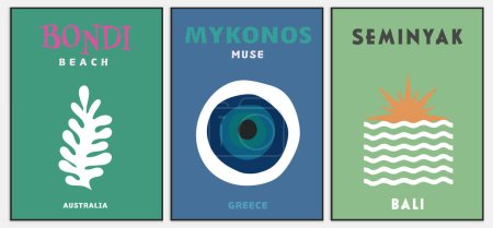 Téléchargez les illustrations : Affiche de voyage rétro Colorful Wall Home Art, Mykonos Imprimer, - en licence libre de droit