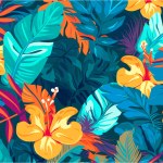 A material design wallpaper depicting vivid tropical foliage. Inspired by the works of Douanier Rousseau