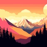 A flat material design wallpaper inspired by a sunset mountain landscape