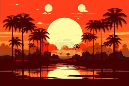 Téléchargez les photos : Un matériau plat design tropical coucher de soleil papier peint - en image libre de droit