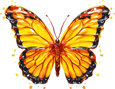 Téléchargez les photos : Vecteur graphique numérique d'un papillon piégé dans l'ambre dans un style aquarelle - en image libre de droit