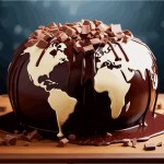 Celebrating World Chocolate day with this melting Chocolate Earth vector featuring a surreal depiction of planet Earth in melting chocolate. Rendered in a slightly surreal digital watercolor style with flat colors.