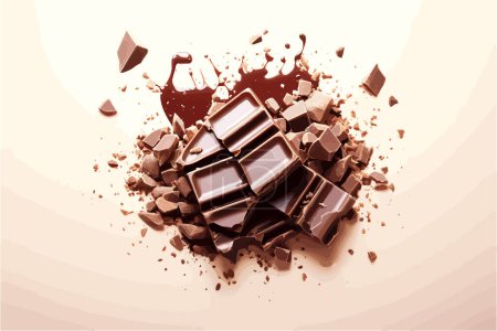 Feiern Sie den Weltschokoladentag mit diesem Vektor der Schokoladenzusammensetzung, der eine Auswahl an Schokolade in verschiedenen Zuständen enthält. Gerendert in einem leicht surrealen digitalen Aquarellstil mit flachen Farben.