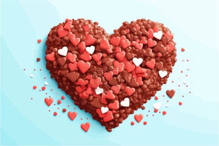 Téléchargez les photos : Célébrez la journée mondiale du Chocole avec ce vecteur multiple Chocolate Hearts doté de bouquets de boutons en chocolat en forme de cœur, certains décorés d'un enduit de sucre rose. rendu dans un style d'aquarelle numérique légèrement surréaliste avec des couleurs plates. - en image libre de droit