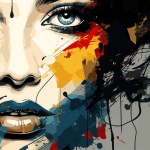 Expressive material vector banners, featuring strong, militant female faces. Harmonized with abstract backgrounds. Ample text space. Ideal for web use.