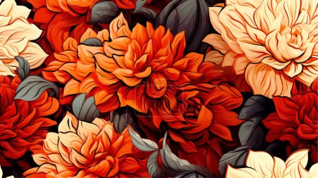 Illustration for Tiling vector patterns, vintage-inspired, showcasing seasonal flora in autumnal shades. Seamless tiling ensures versatility for various project needs. - Royalty Free Image