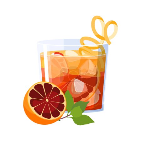 Illustration for Americano Cocktail summer drink isolated on white background. Vector flat illustration Classic Alcoholic beverage based on citrus, vermouth and soda - Royalty Free Image