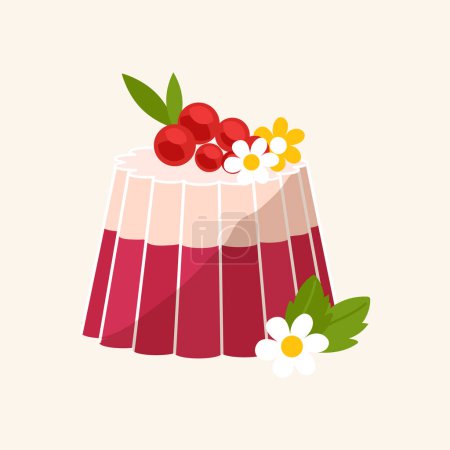 Illustration for Panna Cotta dessert with fruit isolated on white background, Sweet food dessert flat illustration - Royalty Free Image