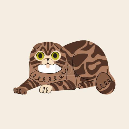 Illustration for Foldex spotted cat breed toy on beige background. Pet vector character flat illustration - Royalty Free Image