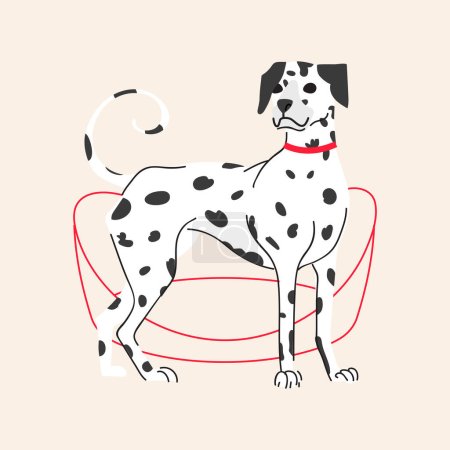 Ilustración de Lindo perro dálmata aislado sobre fondo beige. Estilo vectorial ilustración de dibujos animados planos - Imagen libre de derechos