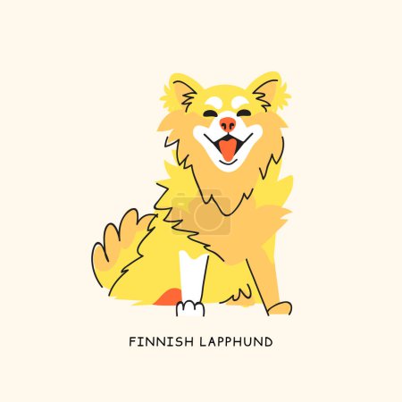 Illustration for Fiinnish lapphund vector sitting dog isolated on beige background. Bright color pet character flat style illustration - Royalty Free Image