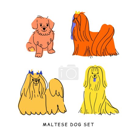 Illustration for Maltese dog vector set. Bright color pet character isolated on white background. Flat style dog illustration - Royalty Free Image