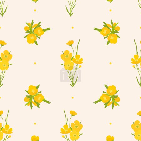 Yellow Buttercups flowers seamless pattern. Liberty style Floral simple spring garden background for fashion prints, fabric, wrapping paper, wallpaper, textile, cover