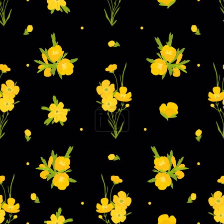 Yellow Buttercups flowers seamless pattern. Liberty style Floral simple spring garden background for fashion prints, fabric, wrapping paper, wallpaper, textile, cover