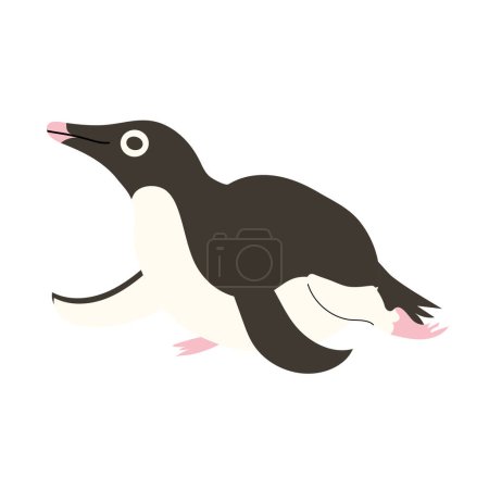 Téléchargez les illustrations : Mignonne illustration vectorielle pingouin noir isolé sur fond blanc. Style plat simple - en licence libre de droit