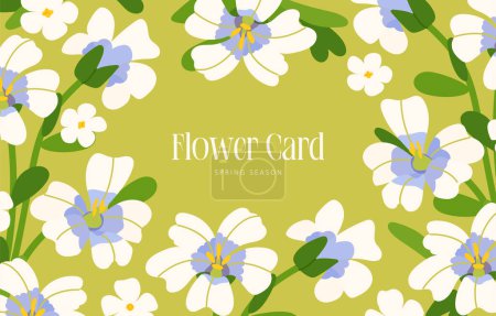 Carte de voeux des fleurs printanières. Illustration vectorielle florale abstraite Bacopa monnieri sur fond vert pour affiche, bannière, couverture et impressions