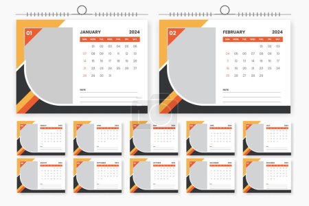 2024 desk calendar design template,  12-page table calendar