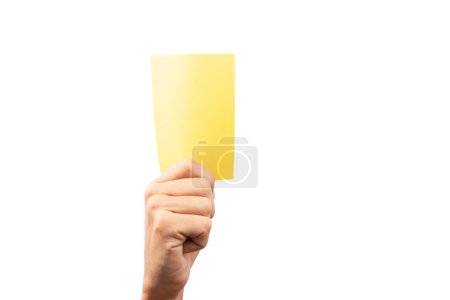 Foto de Mano del árbitro de fútbol mostrando tarjeta amarilla aislada - Imagen libre de derechos