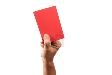 Foto de Mano sosteniendo una tarjeta roja aislada - Imagen libre de derechos