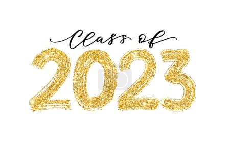 Illustration for Class of 2023. Modern calligraphy. Vector illustration. Hand drawn brush lettering Graduation logo. Template for graduation design, party, high school or college graduate, yearbook. - Royalty Free Image