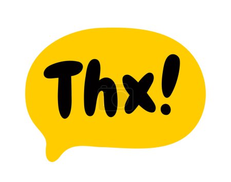 Illustration for THX speech bubble. Thank you text. Hand drawn quote. Thanks hand lettering. Doodle thx phrase abbreviation. Vector illustration for print on shirt, card, poster etc. Black, yellow and white. - Royalty Free Image
