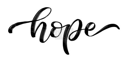 Illustration for HOPE word hand drawn brush calligraphy. Black text hope on white background. Hope script calligraphy word. Vector illustration. Text design print for banner, tee, t-shirt, cancer concept - Royalty Free Image