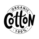 ORGANIC COTTON icon. Vector logo Natural Organic Cotton stamp. Text badge for clothes and other organic textiles. Doodle label cotton ball Vector illustration