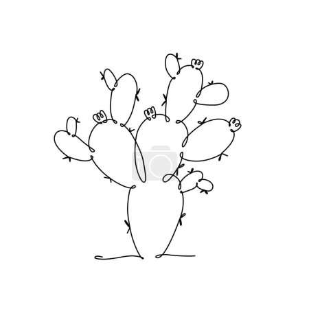 CACTUS LINE ART in Verbindung setzen. Vektor-Kaktus Opuntia. Endloszeichnung für Druck Poster, Karte, Aufkleber Tätowiertee mit Hasenohren Kaktus. Eine Linie Kunst schwarze Hand gezeichnet einfache Illustration auf weißem Hintergrund
