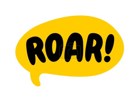 Illustration for ROAR text. Vector word Roar dino sound. Roar Speech bubble logo. Printable graphic tee. Hand drawn quote. Doodle phrase. Vector illustration for print on shirt, card, poster. Barking. Angry sound - Royalty Free Image