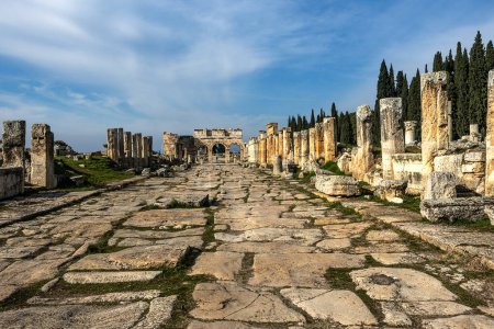 Photo for Standing in all its glory next to the Pamukkale Travertines, the Ancient City of Hierapolis and the travertines are on the UNESCO World Cultural and Natural Heritage List. - Royalty Free Image