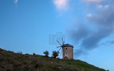 Historical wind mills on the hill in Foca, Izmir