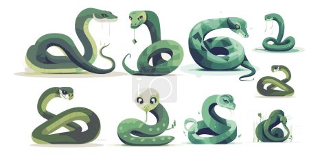 Téléchargez les illustrations : Vecteur serpent dessin animé illustration ensemble - en licence libre de droit