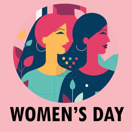 Illustration for Womens day greeting card with female and female characters vector illustration design - Royalty Free Image