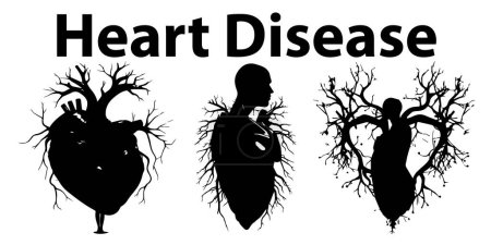 Téléchargez les illustrations : Organe cardiaque humain. silhouette vectorielle noire isolée sur fond blanc - en licence libre de droit