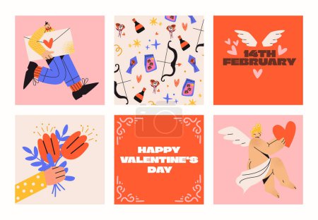 Illustration for Happy valentines day greeting cards set. vector illustration - Royalty Free Image