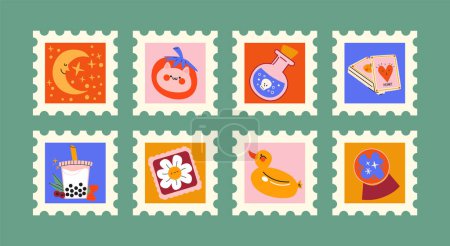 Illustration for Set of postage stamps vector illustration - Royalty Free Image