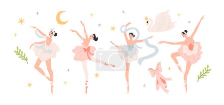 Téléchargez les illustrations : Un groupe de danseurs de ballet dans différentes poses - en licence libre de droit
