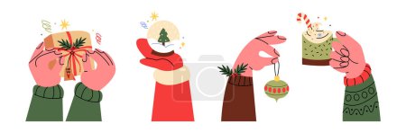 Illustration for A group of people holding christmas items - Royalty Free Image