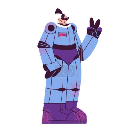 Ilustración de Cartoon y2k personaje robot del futuro en el estilo de los años 90. Héroes en trajes espaciales, trajes de hierro, tecnologías futuras, máquinas digitales. Cartel marco Memphis - Imagen libre de derechos