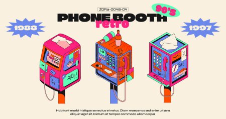 Téléchargez les illustrations : Une cabine téléphonique avec un téléphone à l'avant et un téléphone à l'arrière - en licence libre de droit