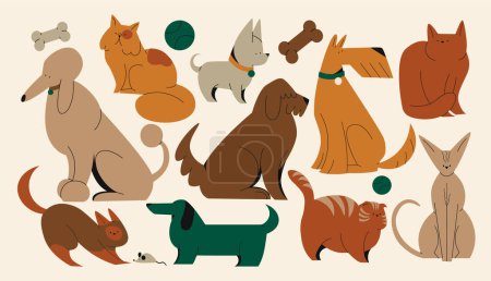 Illustration for Set of cute cats and dogs. cartoon style. - Royalty Free Image