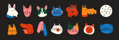 Téléchargez les illustrations : Un groupe de chats et de chiens avec les mots merci - en licence libre de droit