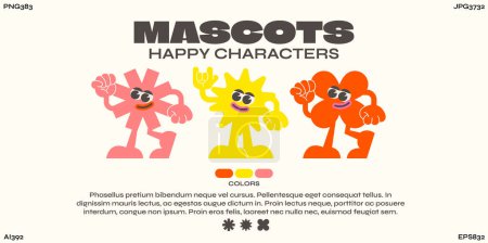 Téléchargez les illustrations : Un groupe de personnages de dessins animés avec un personnage heureux - en licence libre de droit