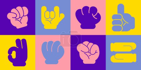 Illustration for Pop art with hands showing different gestures vector illustration - Royalty Free Image